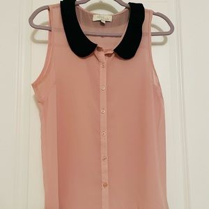 Black Collared Crème Pink Button Up High Low Top